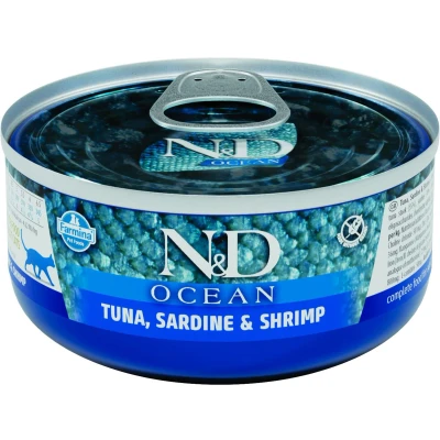 Afbeelding van Farmina N&amp;D Kat Ocean Tonijn, Sardines &amp; Garnalen Adult 80 gram