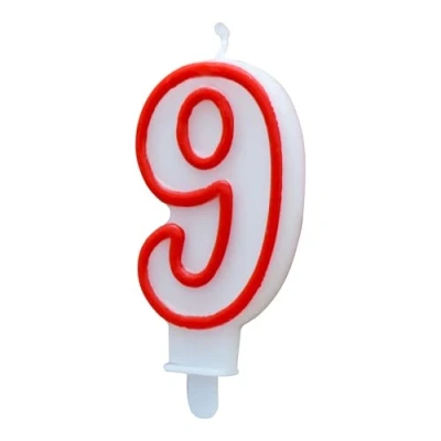 Afbeelding van ALGON Bougie d&#039;anniversaire 9 ans blanche avec bord rouge colorée et festive parfaite pour les célébrations