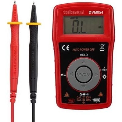 Afbeelding van Velleman Digitale multimeter, geschikt voor het meten van DC stroom, AC/DC spanning, weerstand, inclusief meetsnoeren