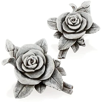 Afbeelding van COM FOUR® 2 x grafsieraden, roos, gedenksteen, grafdecoratie, weerbestendig, rouwsteen, tuindecoratie, steenlook, stuks, roze