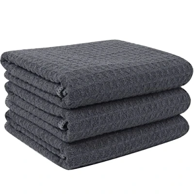 Afbeelding van VIVOTE Microvezel keukendoek, wafelpatroon, wasbaar, super absorberend, sneldrogend, theedoek, set van 3, 40 x 56 cm, grijs