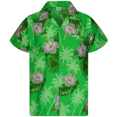 Afbeelding van King Kameha Funky Hawaiiaans overhemd voor heren, korte mouwen, bloemenpatroon, overhemd, Kleine groene bloem.