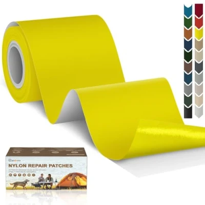 Afbeelding van Cahomo Nylon reparatiepatches, zelfklevend, waterdicht, voor jassen, tenten, bovenkleding, 7,6 x 200 cm, geel