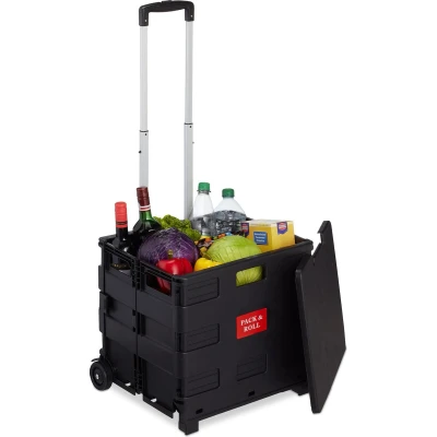 Afbeelding van Relaxdays boodschappentrolley opvouwbaar boodschappenkar boodschappenwagen met wielen zwart