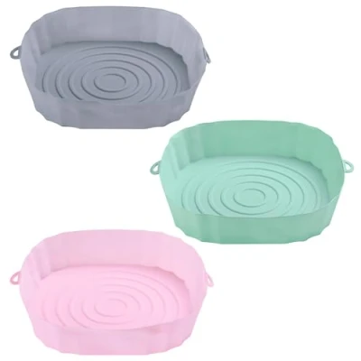 Afbeelding van Siliconen bakvorm Air Fryer 3 stuks 18 x 4,5 cm Tray Silicone Pot Mand hetelucht Friteuse Papier Bakken Voor Oven, Magnetron Cakevorm, Stoomkoker