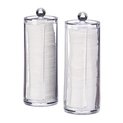 Afbeelding van Relaxdays Katoenen dispenser, 2 stuks, schijfdoos met deksel, 50 per pot, h x d: 19 6,5 cm, Transparant, Toiletartikelen