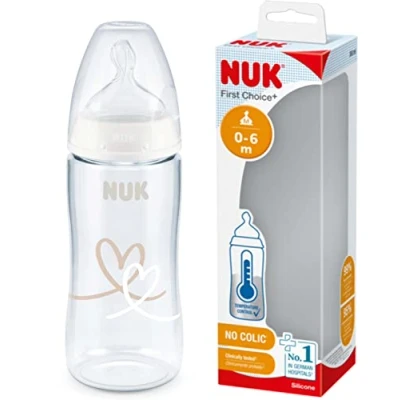 Afbeelding van NUK First Choice fles 0 6 maanden temperatuurcontrole siliconen fopspeen anti koliek ventiel BPA vrij 300 ml