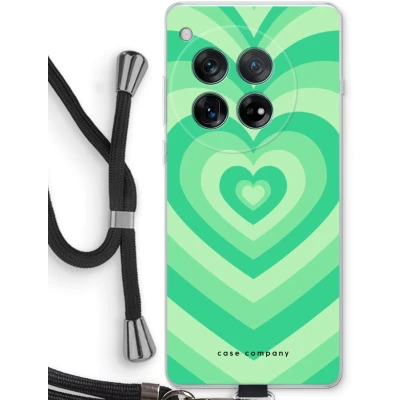 Afbeelding van Case Company® hoesje met Koord geschikt voor OnePlus 12r Hart Groen Telefoonhoesje Zwart Bescherming aan alle Kanten en Over de Schermrand