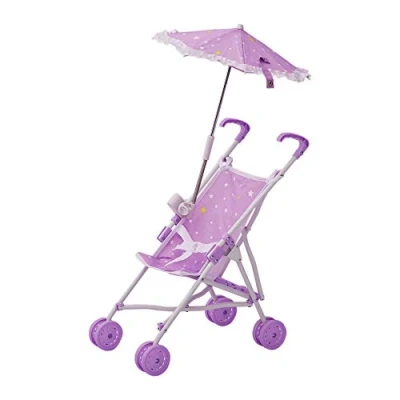 Afbeelding van Teamson Kids Poppenwagen Met Parasol Voor Babypoppen Accessoires Poppen Kinderspeelgoed Purper/Sterren