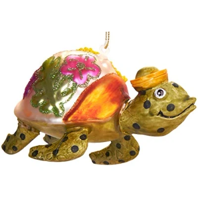 Afbeelding van BRUBAKER Schildpad Kleurrijk met De Hand Beschilderde Kerstbal van Glas Geblazen Kerstboomversieringen Figuren Grappige Decoratie Hangers Boombal 11 cm