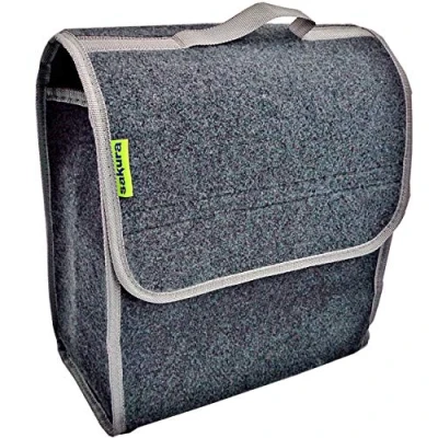 Afbeelding van Sakura Kleine kofferbaktas met klep, voor auto en andere voertuigen, SS5232 tapijtmateriaal, donkergrijs, klittenbandsluiting, draaggreep, 29 x 15 30 cm