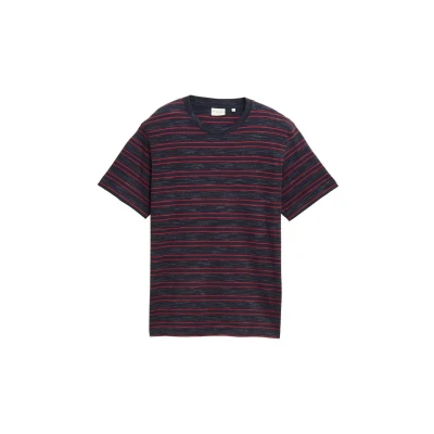 Afbeelding van TOM Tailor MIT Streifenmuster Tshirt print, Heren, Maat: Small, Navy yarn dye stripe