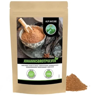 Afbeelding van Johannesbroodpoeder (250 g), johannesbroodgom, zwart johannesbroodpoeder, natuurlijk en veganistisch, zacht gedroogd gemalen, zonder toevoegingen