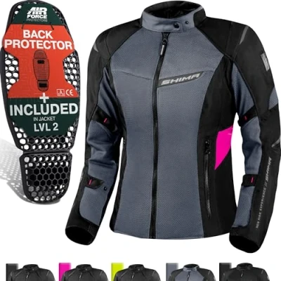 Afbeelding van SHIMA RUSH Motorjas voor dames met mesh beschermers, AIRFORCE rugbescherming, motorjas, zomer, ademend, waterdicht, motorpak, motorbroek, roze (roze, dames, jas