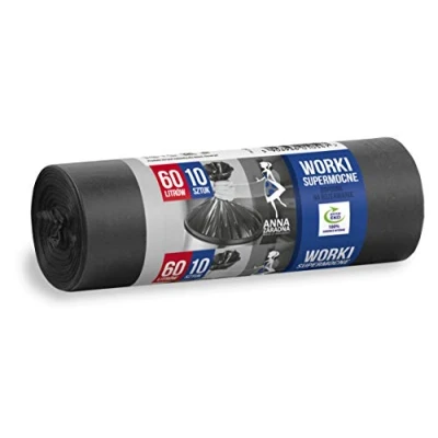Image de ANNA ZARADNA ST AZ 010547 Lot de 10 Sacs poubelle indéchirables super résistants 60 l pour déchets ménagers et bureau en polyéthylène basse densité épais Couleur : noir