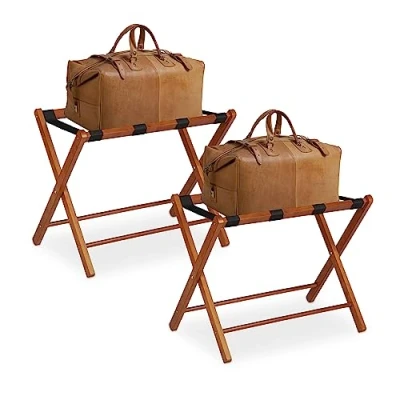 Afbeelding van Relaxdays kofferrek inklapbaar set van 2 hout bagagerek kofferstandaard 30 kg