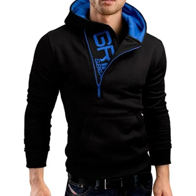 Afbeelding van Grin&amp;Bear GEC401 sweatshirt met halve ritssluiting en capuchon voor heren, zwart.