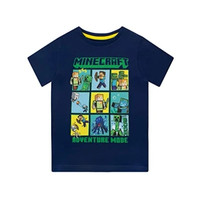 Afbeelding van Minecraft T shirt Creeper and Steve jongens, Blauw