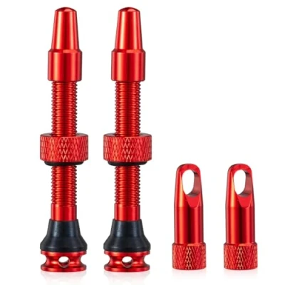 Afbeelding van Presta ventielstangen zonder binnenband voor fiets, 2 stuks, rood, geïntegreerd demontagegereedschap (44 mm)