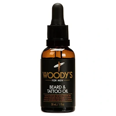 Afbeelding van Woody&#039;s for Men Baard &amp; Tattoo Olie 30 ml Met trio van Super Olies (Moringa, Macadamia Argan) Temt je gezichtshaar Helpt kleurvervaging te voorkomen