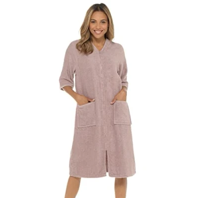 Afbeelding van Undercover Badjas voor dames, met of zonder capuchon, ritssluiting, van badstof, 100% katoen