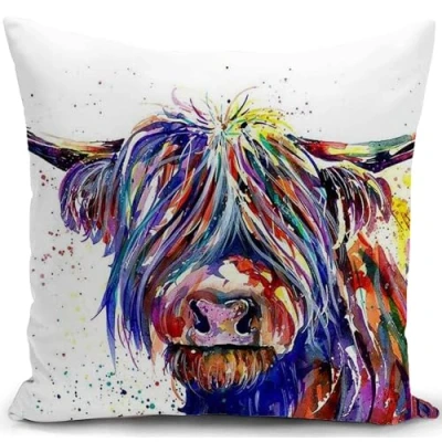 Afbeelding van HUASHUZI Highland koe kussensloop Cadeau Voor vrouwen Boerderijdecoratie Aquarel woonkamer, bank, 45 x cm