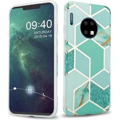 Afbeelding van Cadorabo Hoesje geschikt voor Huawei MATE 30 in Groen Lichtgroen Goud Marmer No. 3 Beschermhoes gemaakt van TPU siliconen Case Cover met mozaïek motief