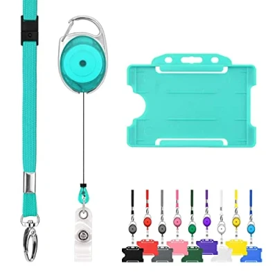 Afbeelding van CKB ltd oprolbare kaarthouder inclusief kaarthouder, keycord en pashouder badgehouder pasjes sleutelhanger met koord lanyard keykoord sleutelkoord trekkoord badge uittrekbare skipashouder badges naambadge houder keycords key turquoise