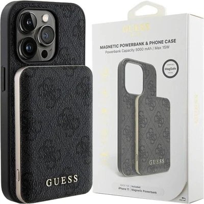 Afbeelding van Guess 4G Metal Logo hoesjeset voor iPhone 13 Pro + 5000mAh MagSafe powerbank zwart
