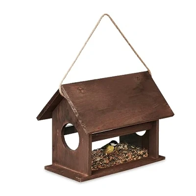 Afbeelding van Relaxdays vogelvoederhuisje hangend donkerbruin met touwtje voederplek kleine vogels