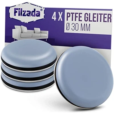 Afbeelding van Filzada® 4 stuks teflon glijders zelfklevend Ø 30 mm (rond) professionele meubelglijders PTFE (teflon)