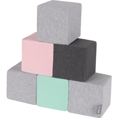 Afbeelding van KiddyMoon 6 stuks schuimkubussen voor baby&#039;s Montessori speelgoed met schuim en plezier kinderen gemaakt in de EU Blokken: lichtgrijs/donkergrijs/roze/mint