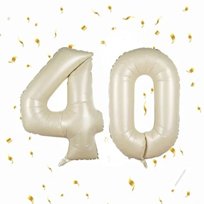 Afbeelding van Maclunar Decoratieve ballon in de vorm van een cijfer 40 jaar, beige folieballon, voor 40e verjaardagsdecoratie, mannen en vrouwen, opblaasbaar met helium, verjaardagsfeest 101 cm