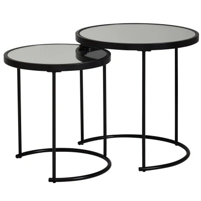 Afbeelding van Sky Style Mirror Bijzettafel Set Zwart