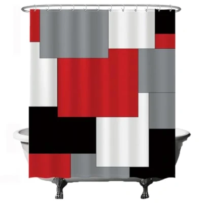 Afbeelding van Ulticool Douchegordijn Rechthoek Vierkant Rood Grijs 180 x 200 cm met 12 Ringen Wit semi Transparant anti Schimmel