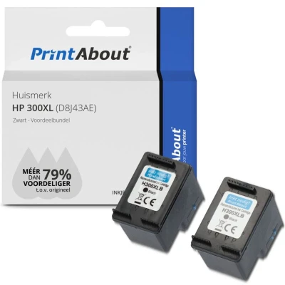 Afbeelding van Huismerk HP 300XL (D8J43AE) Inktcartridge Zwart Voordeelbundel 2 pack Hoge capaciteit