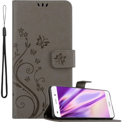 Afbeelding van Cadorabo Hoesje geschikt voor Huawei P8 LITE 2015 in BLOEMEN GRIJS Beschermhoes bloemmotief met magnetische sluiting, standfunctie en kaartsleuven Book Case Cover Etui
