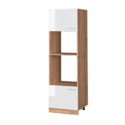 Afbeelding van Vicco Magnetronkast R Line, Wit Hoogglans/Bruin, 60 cm