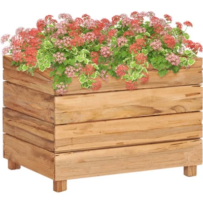 Afbeelding van Plantenbak verhoogd 50x40x38 cm massief teakhout en staal