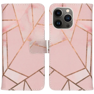 Afbeelding van iMoshion Hoesje Geschikt voor iPhone 13 Pro Met Pasjeshouder Design Softcase Bookcase Roze / Pink Graphic