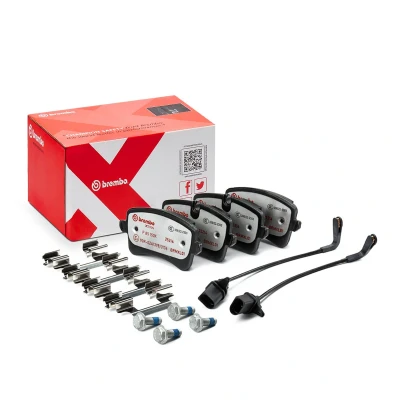 Afbeelding van BREMBO P 85 150X Remblokkenset Incl. slijtage waarschuwingscontact Met remzadelschroef toebehoren AUDI: A6 C7 Saloon, Avant, A4 B8 Avant