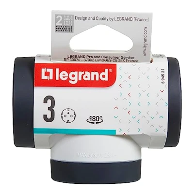 Afbeelding van Legrand 694521, 2P+T adapter, 3 draaibare zijstopcontacten, stekkerdief, kleur wit/donkergrijs