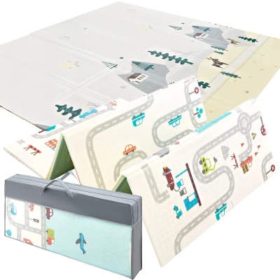Afbeelding van Mamabrum Speelkleed Bergen en Verkeer Dubbelzijdige XXL Opvouwbaar 1 cm dik Speelmat Speeltapijt Baby Foam 180 x 200
