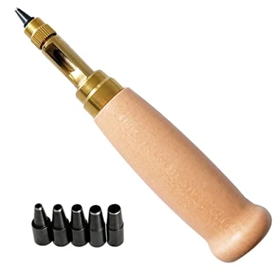 Afbeelding van 6 in 1 automatische middenpons, 130 mm riemperforator, instelbare spanning, verwisselbare perforator voor naaien, leer, papier, handwerk