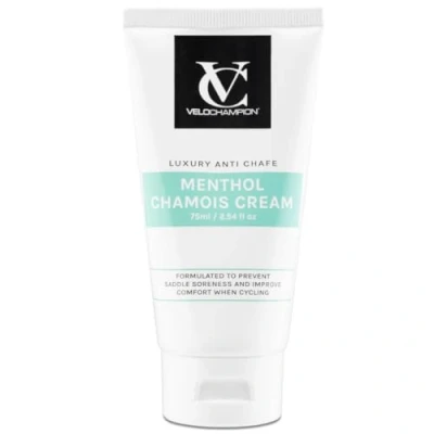 Image de VeloChampion Crème Anti Frottement de Luxe pour Cyclisme et Course à Pied Chamois Mentholée Réduit la Friction sur Selle, Cuisses Pieds (Crème Menthol 75 ml, ml)