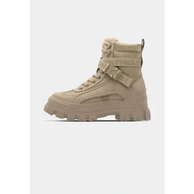 Afbeelding van Buffalo Aspha Veterboots, Dames, Maat: 40, Beige Imitatieleer/ textiel