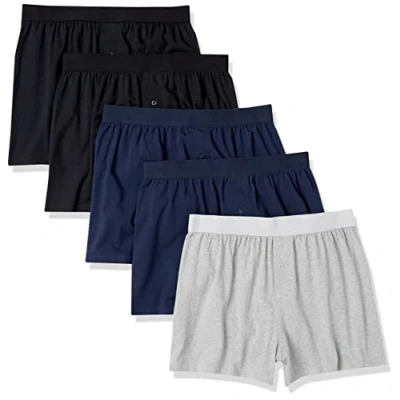 Image de Amazon Essentials Lot de 5 boxers en jersey coton pour homme (grandes tailles disponibles), noir/gris chiné/bleu marine, taille 3XL