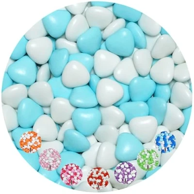 Afbeelding van EinsSein 1kg Bruiloft dragees met chocolade hartje Mix medium wit lichtblauw glanzende doop communie amandelen vieren en ontvangen feest goedkope kleur bomb tag zie mijn hoesjes