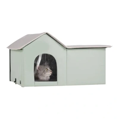 Image de VEVOR Maison Niche Chat Chauffante Extérieur Pliable Coussin Chauffant Vert L