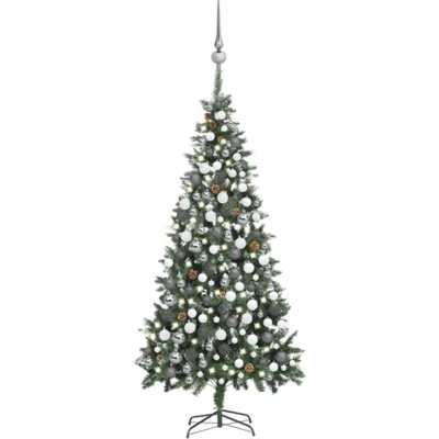 Afbeelding van vidaXL Kunstkerstboom met verlichting kerstballen dennenappels 210 cm